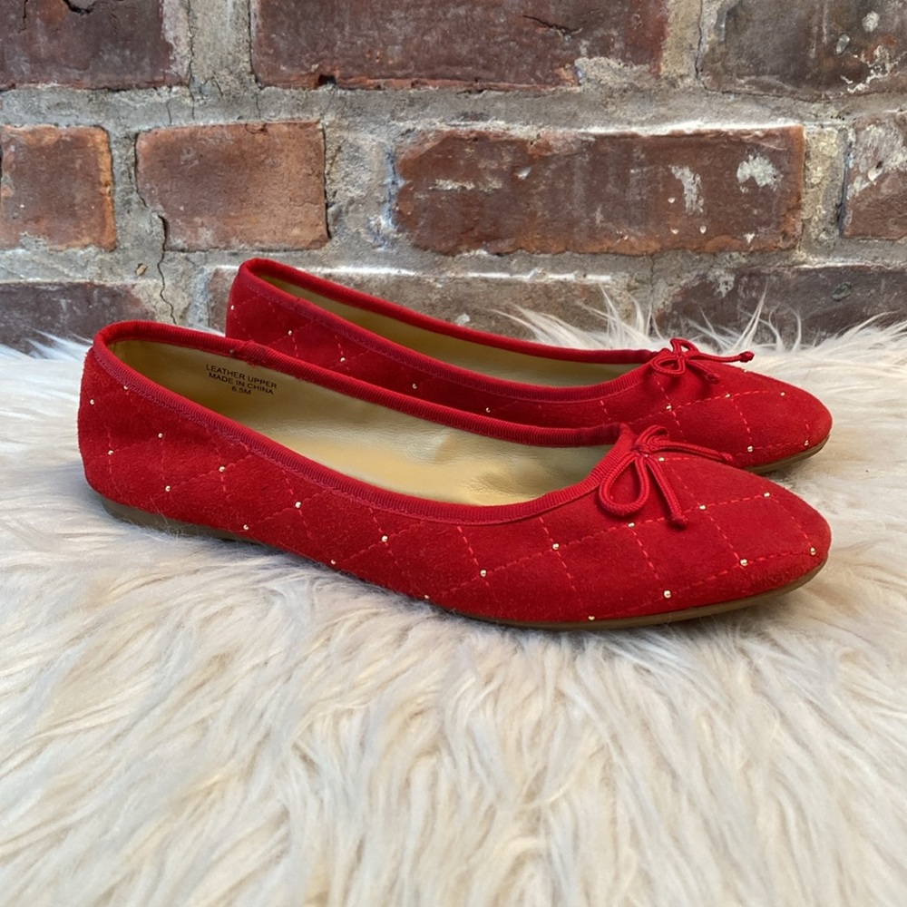 Talbots Penelope Quilted Ballet Flats - Studded Kid Suede - Red, Size 6.5M - Picture 3 of 17